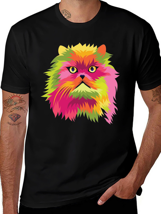 Pop Art Cat Graphic Black T-Shirt
