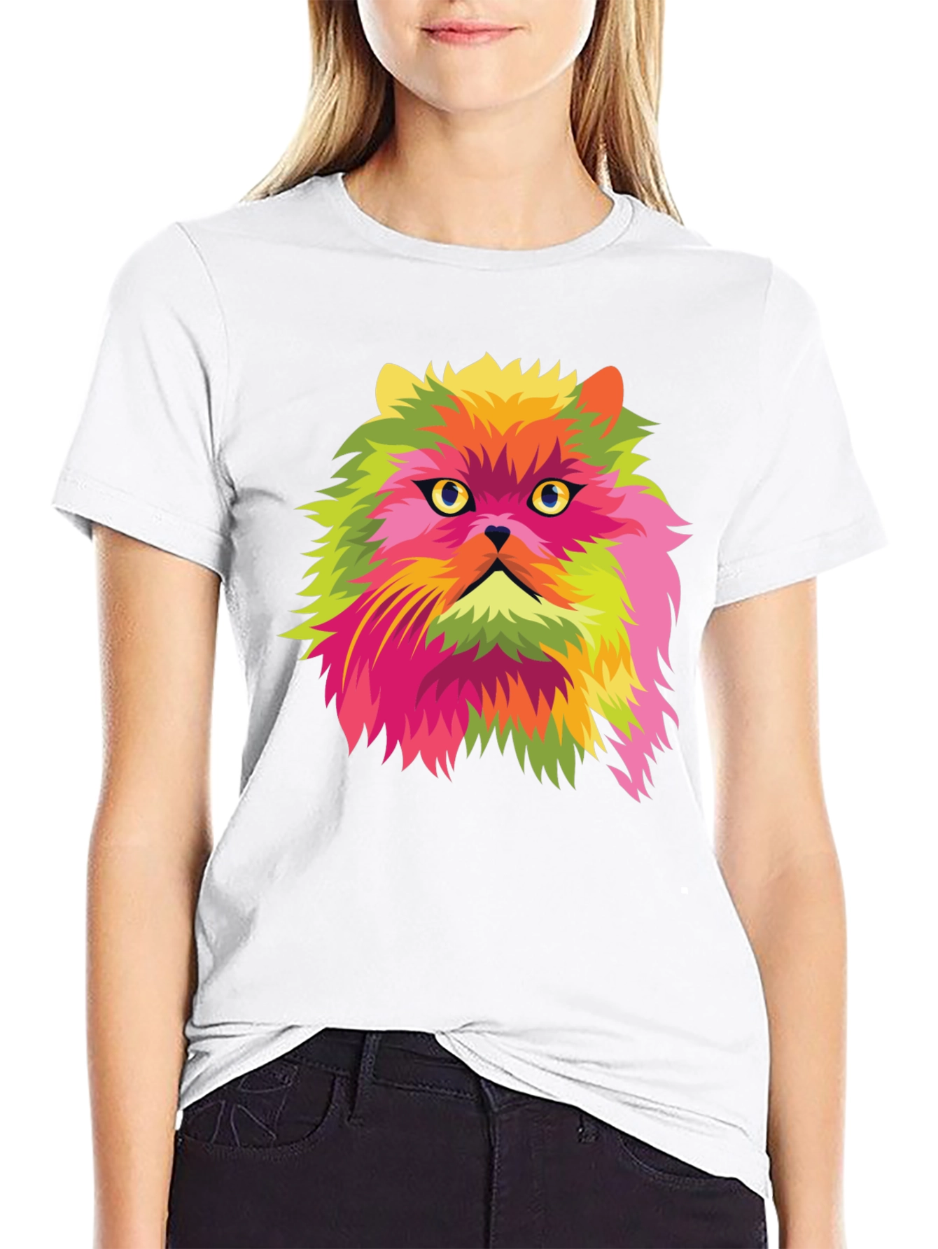 Pop Art Cat Graphic Black T-Shirt