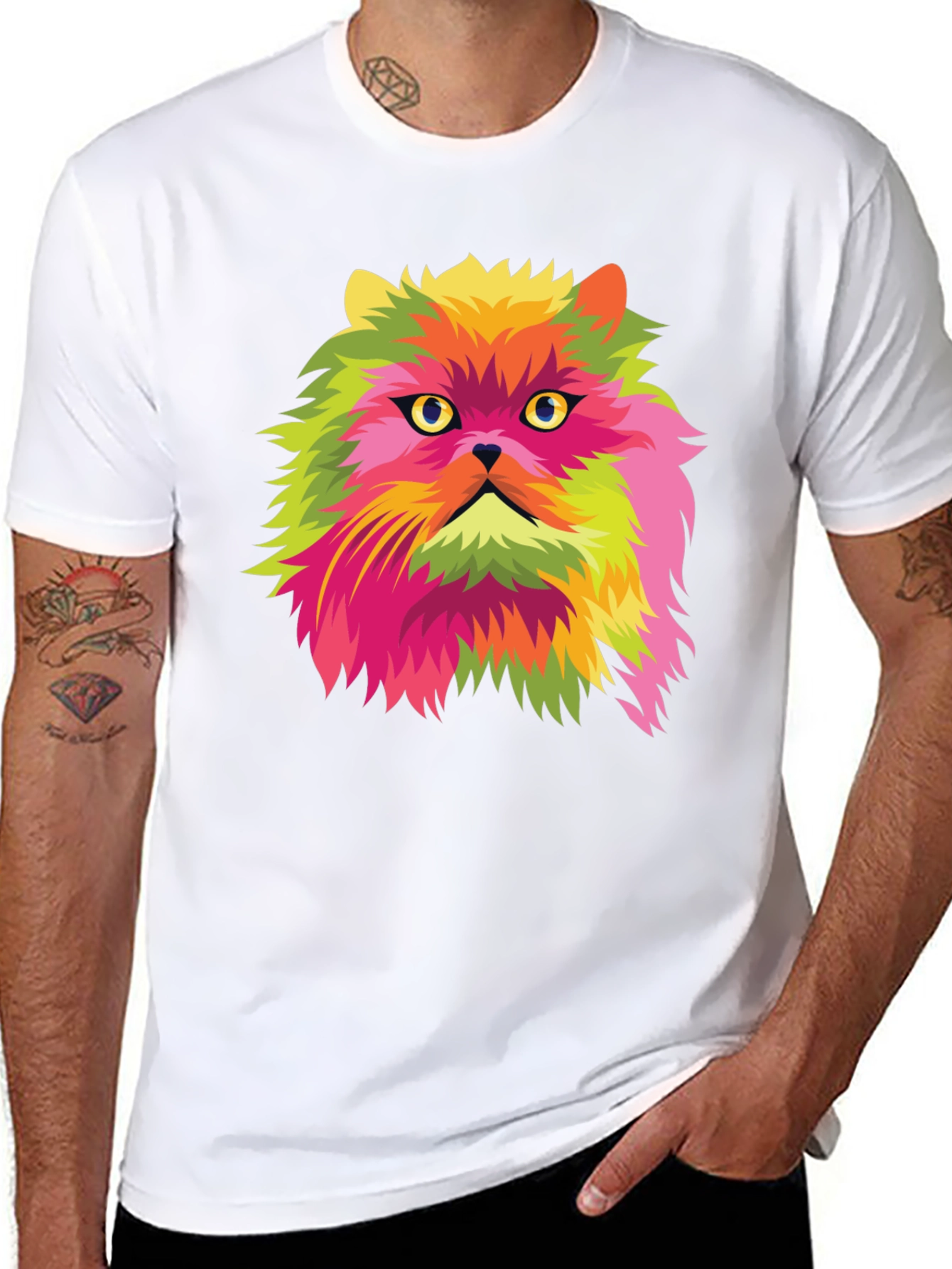 Pop Art Cat Graphic Black T-Shirt