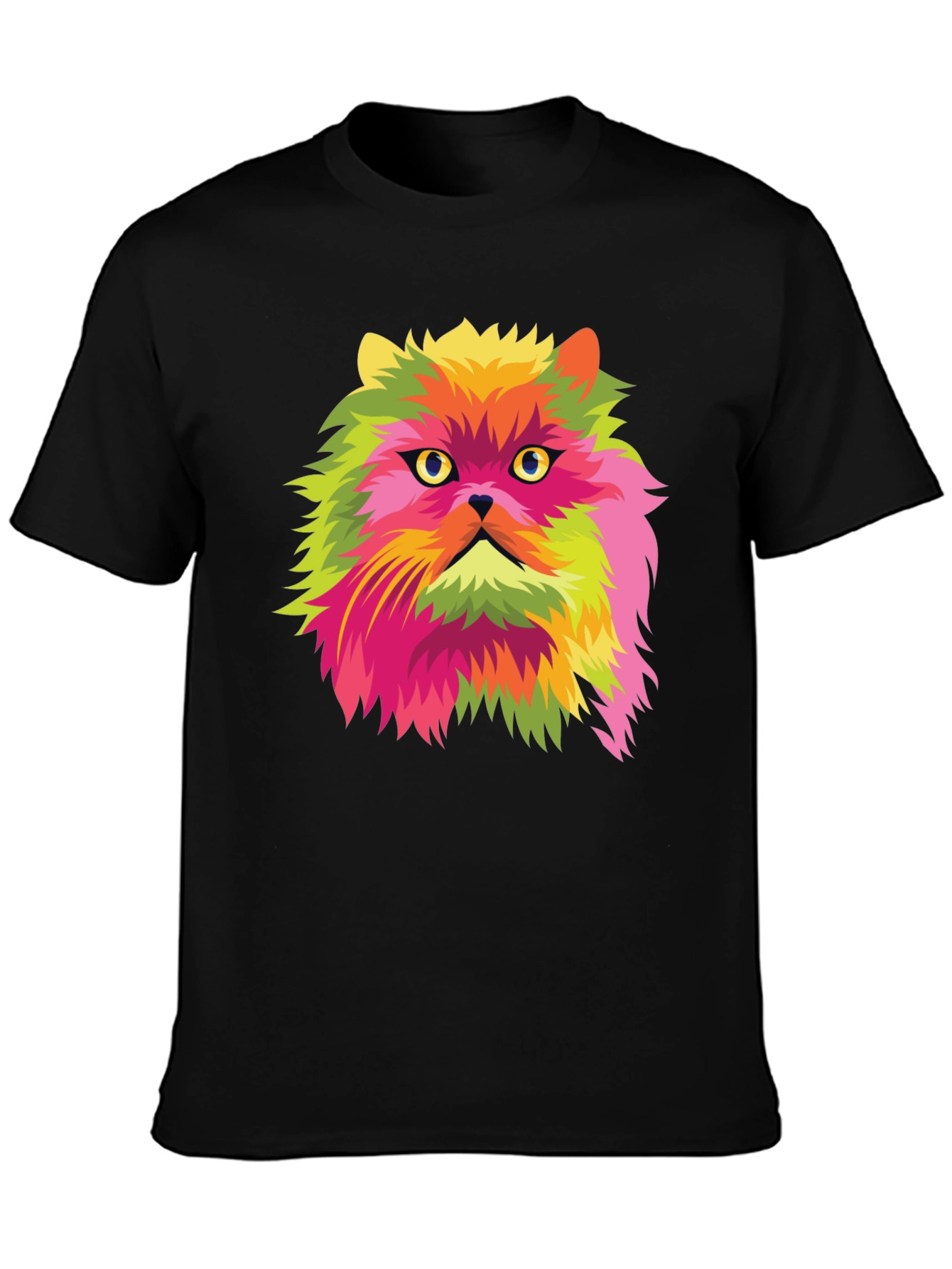 Pop Art Cat Graphic Black T-Shirt