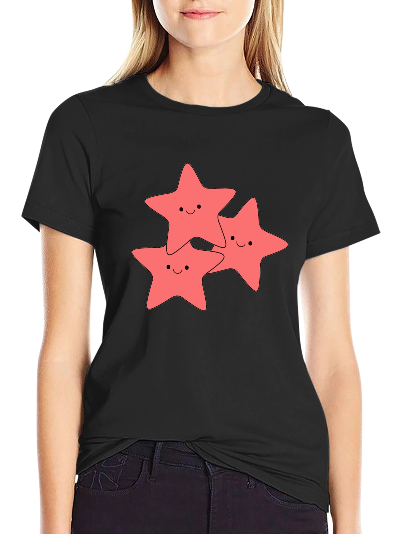 Cute Starfish Graphic Black T-Shirt