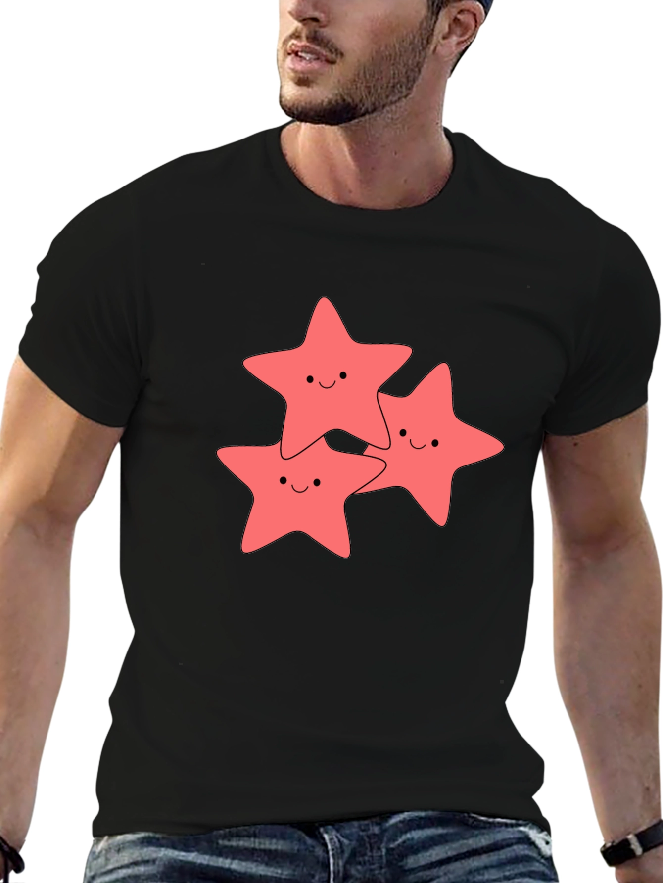 Cute Starfish Graphic Black T-Shirt
