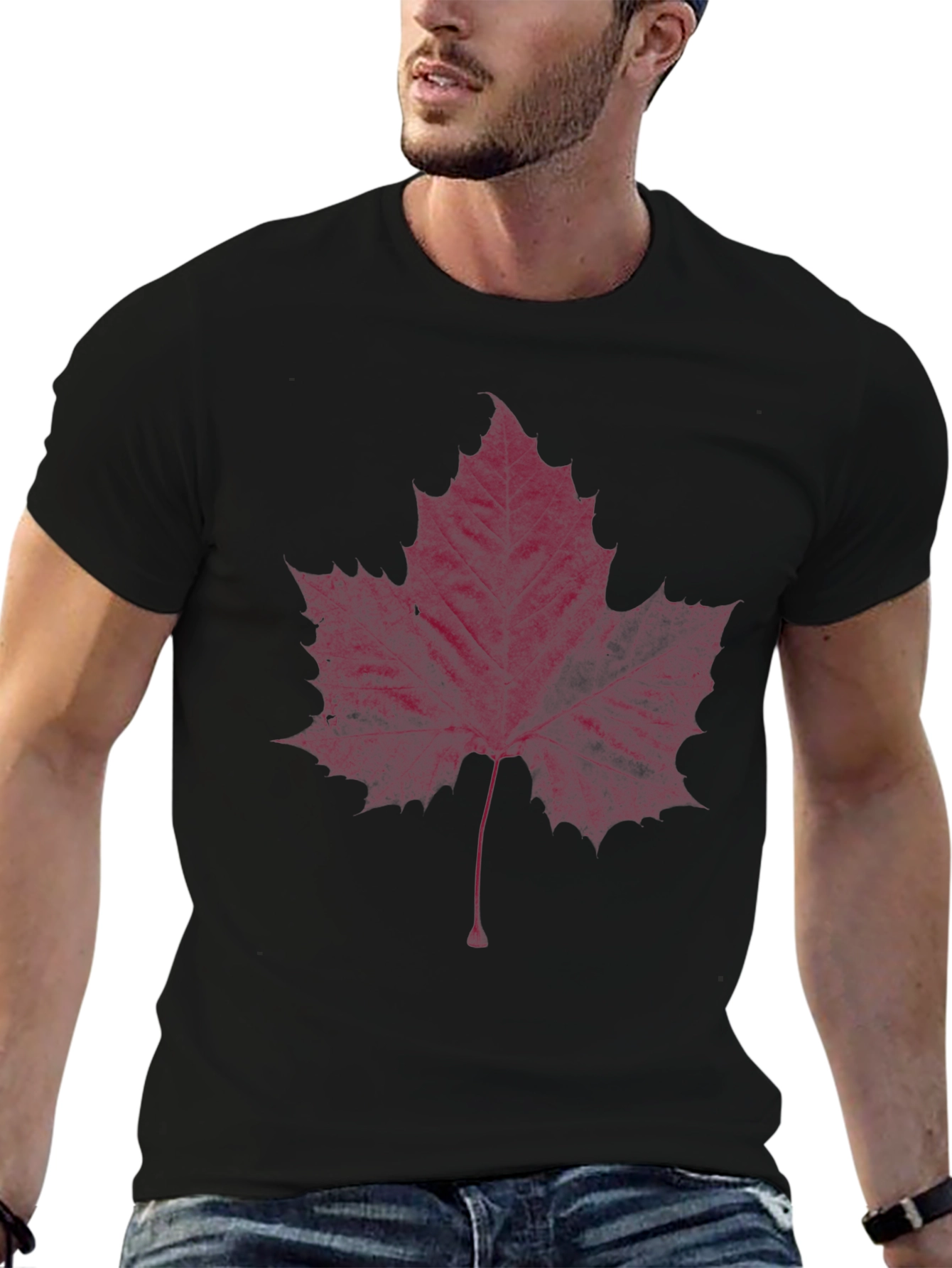 Maroon Maple Leaf Graphic Tee - Stylish Casual Wear