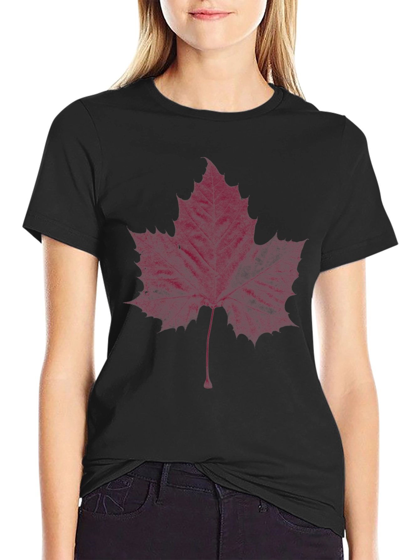 Maroon Maple Leaf Graphic Tee - Stylish Casual Wear