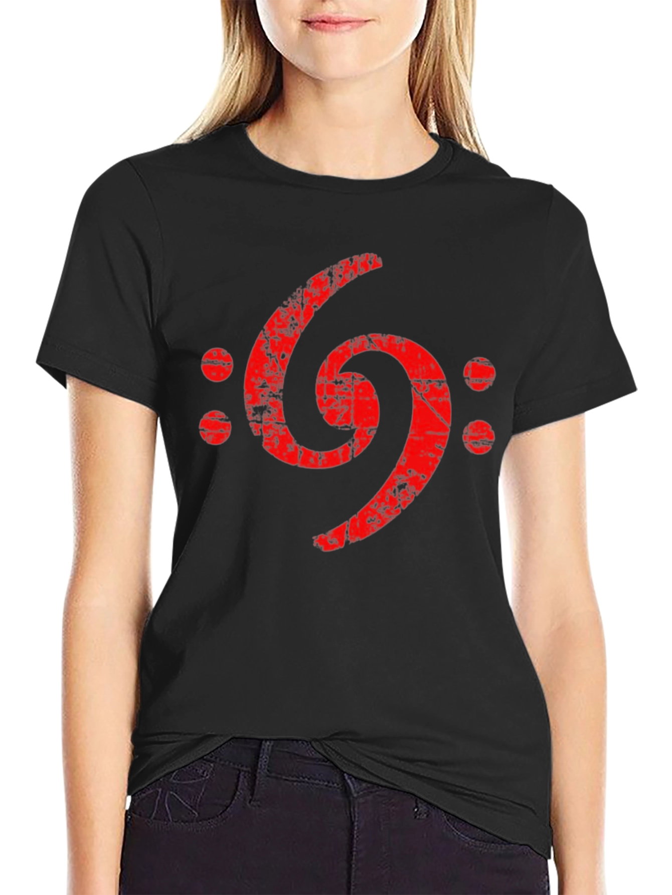 Distressed Bass Clef Graphic Tee - Black