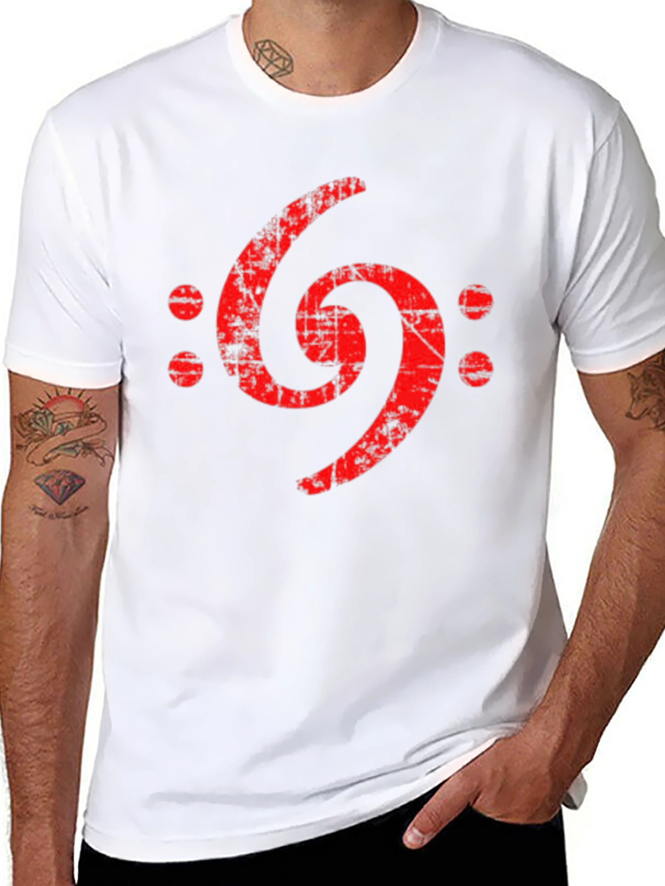 Distressed Bass Clef Graphic Tee - Black