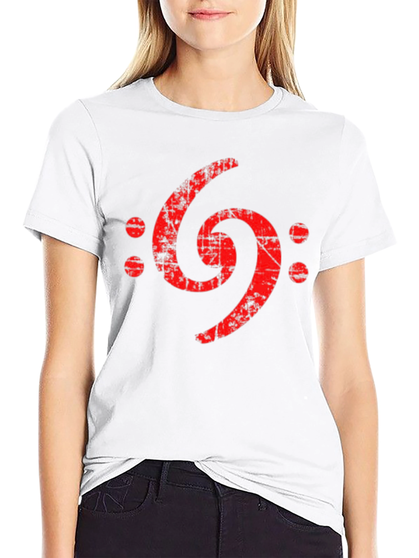 Distressed Bass Clef Graphic Tee - Black