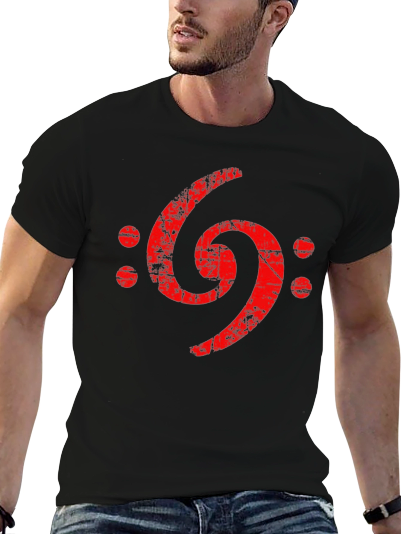 Distressed Bass Clef Graphic Tee - Black