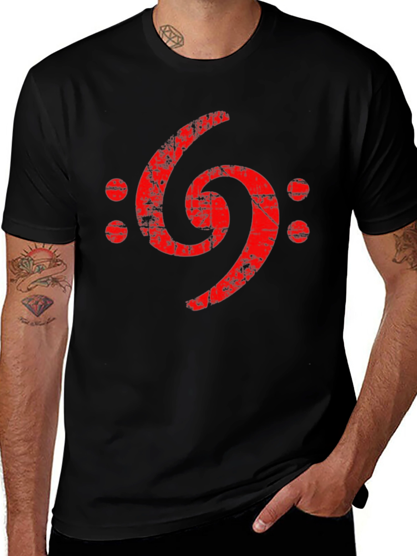 Distressed Bass Clef Graphic Tee - Black