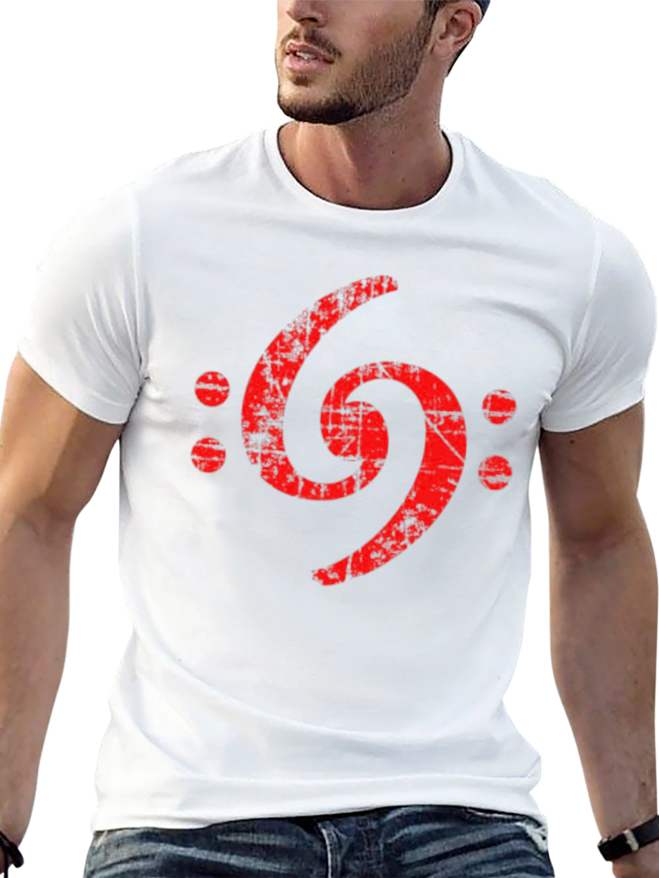 Distressed Bass Clef Graphic Tee - Black