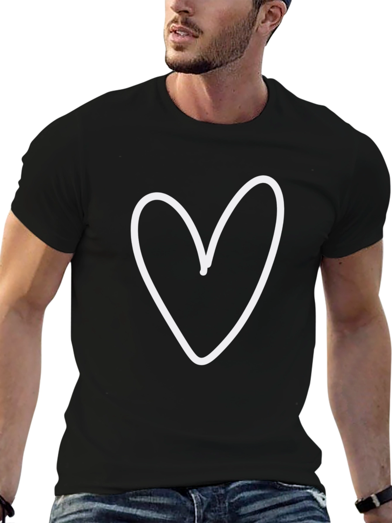 Heart Outline Graphic Print Crew Neck T-Shirt