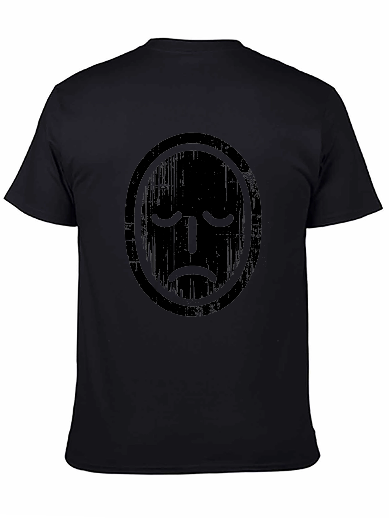 Distressed Sad Face Graphic Tee - Black Casual T-Shirt
