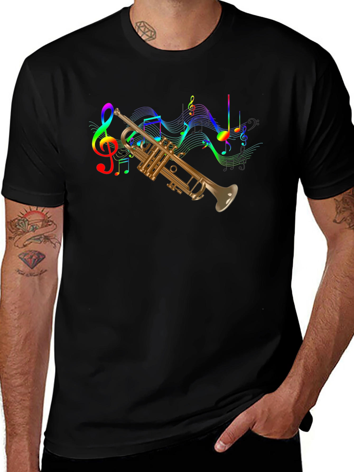 Trumpet & Music Notes Graphic T-Shirt