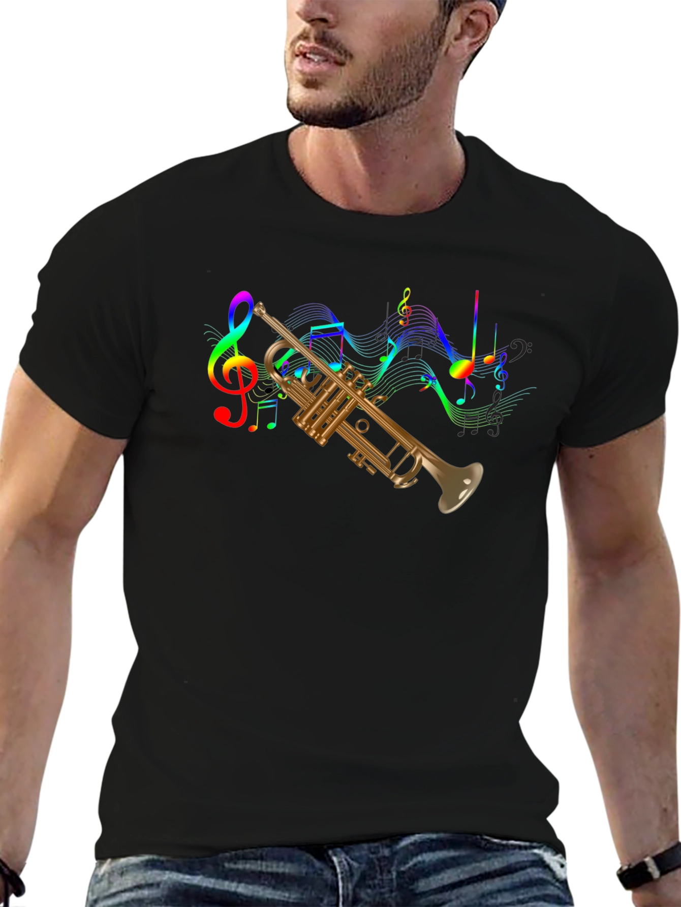 Trumpet & Music Notes Graphic T-Shirt