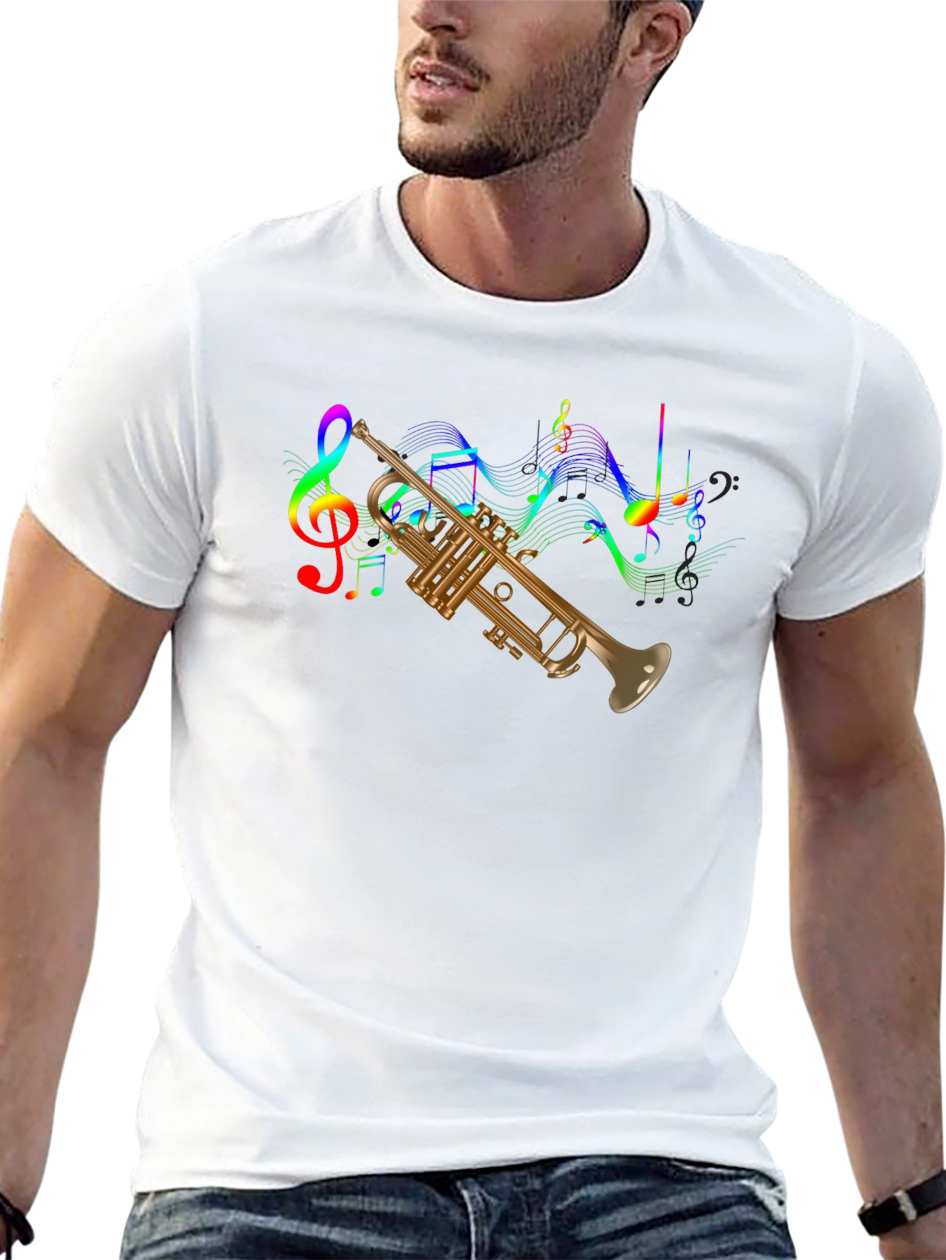 Trumpet & Music Notes Graphic T-Shirt