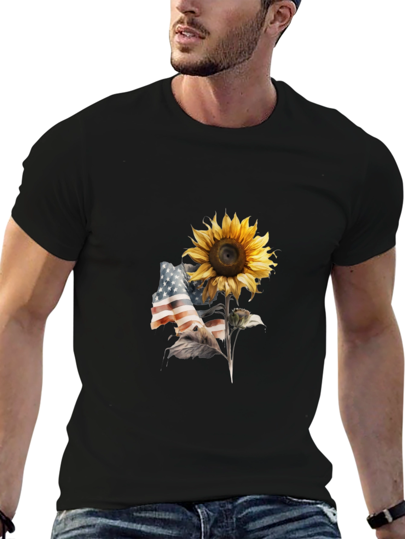 Sunflower USA Flag Graphic Tee