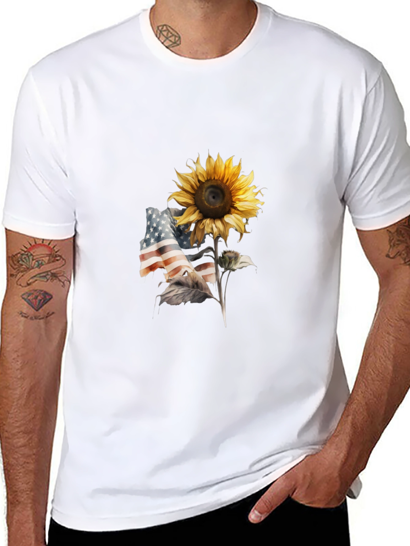 Sunflower USA Flag Graphic Tee