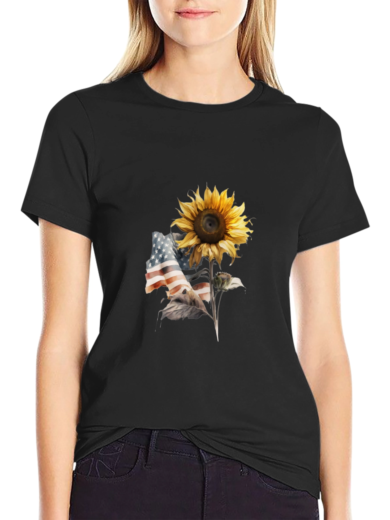 Sunflower USA Flag Graphic Tee