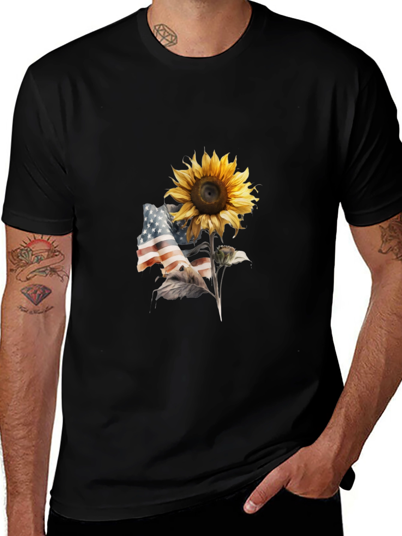 Sunflower USA Flag Graphic Tee