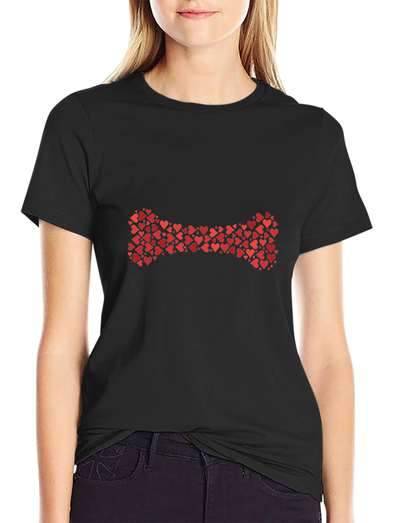 Heart Bone Graphic Black T-Shirt