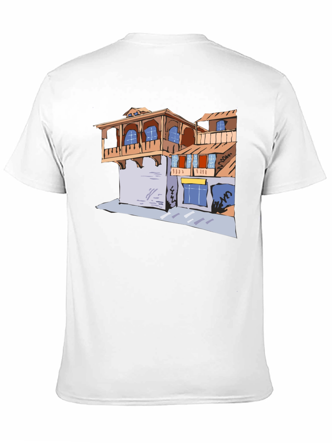 Black T-Shirt with Building Print