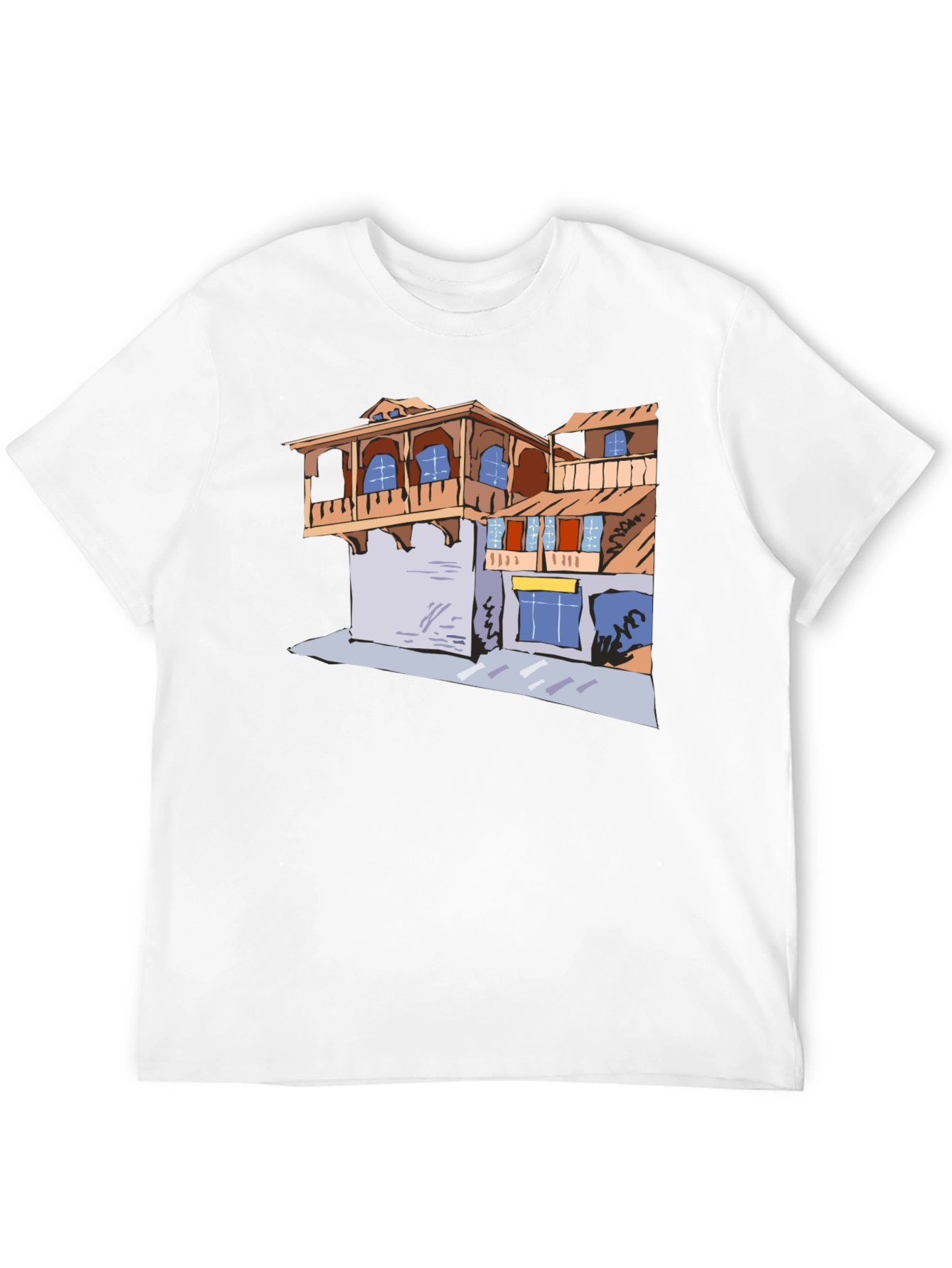 Black T-Shirt with Building Print