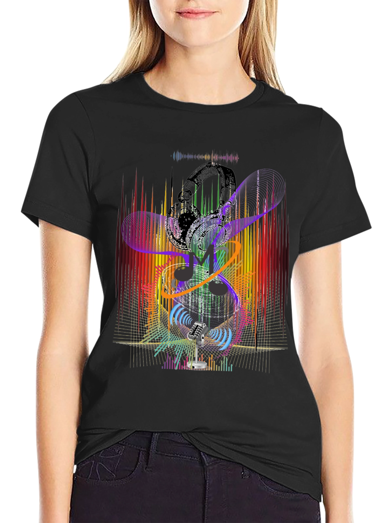 Abstract Music Graphic Black T-Shirt