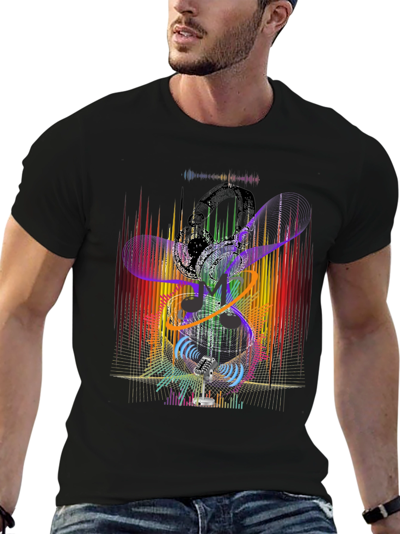 Abstract Music Graphic Black T-Shirt