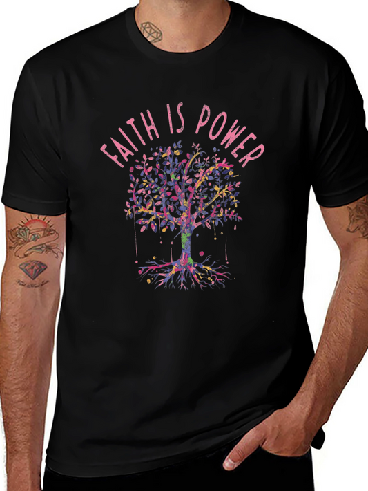 Faith is Power Tree Graphic Tee - Black Crew Neck