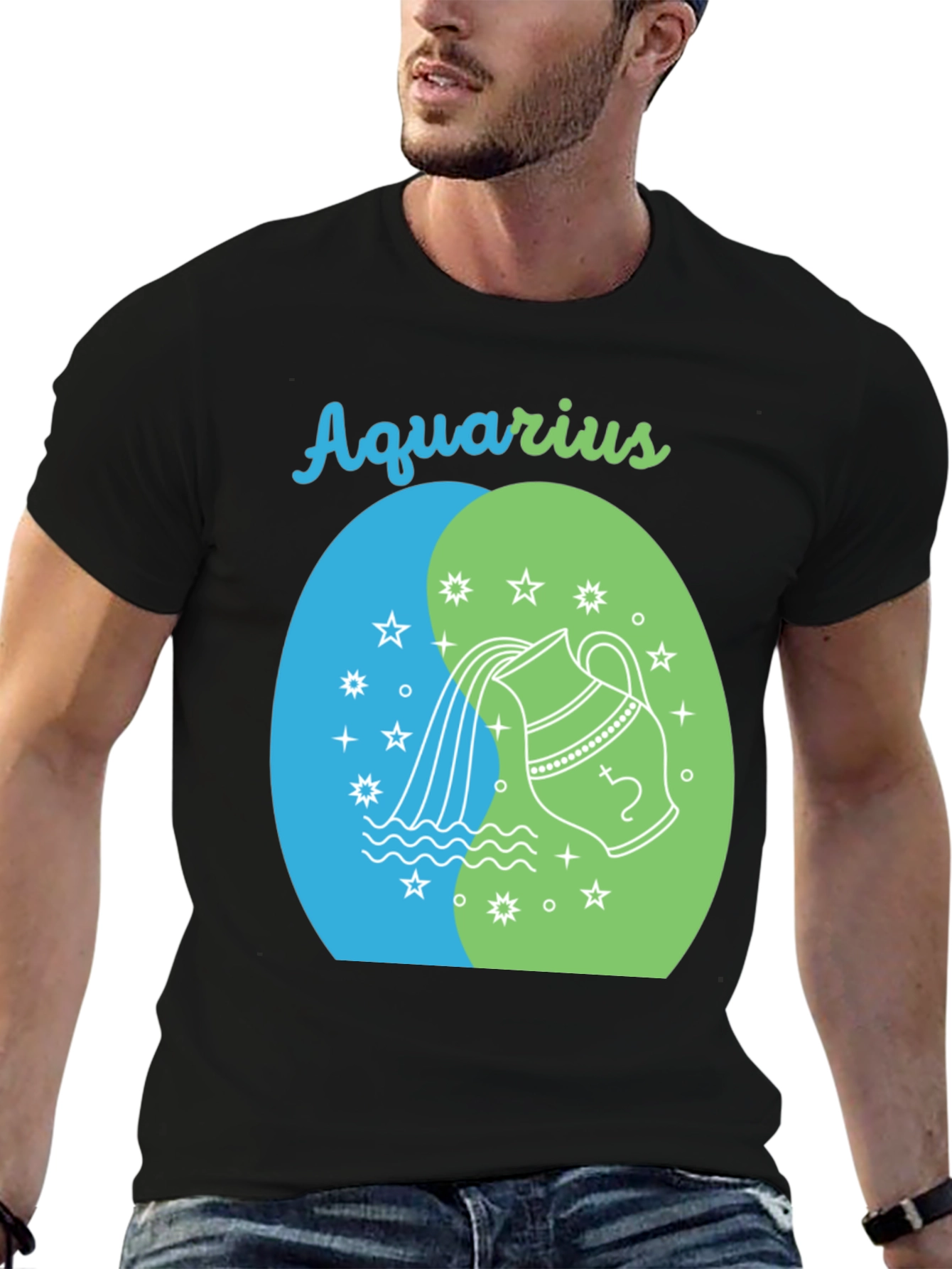 Aquarius Zodiac Black Graphic Tee