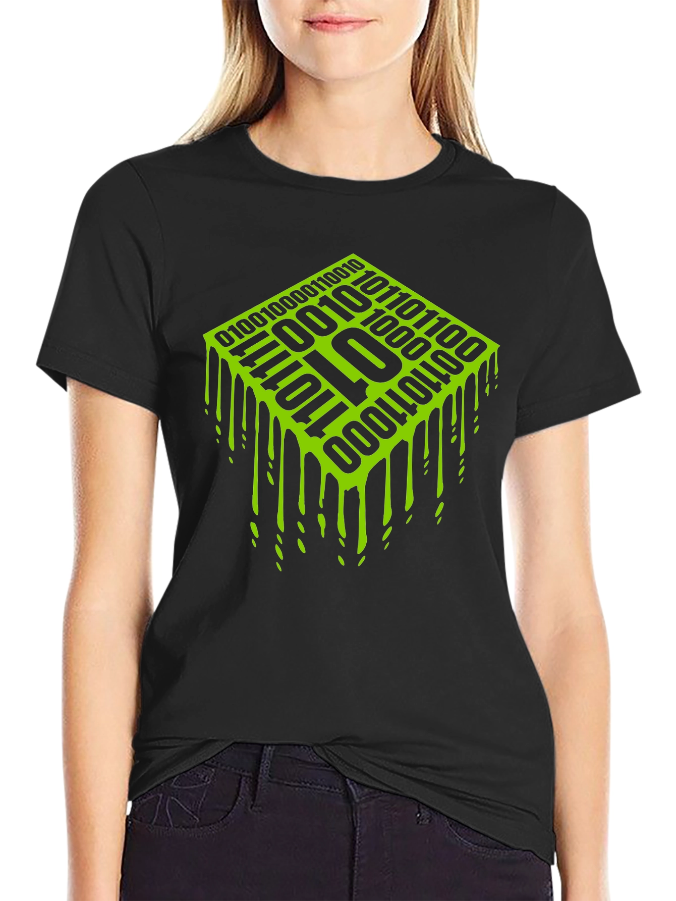 Binary Code Drip Graphic Tee - Black