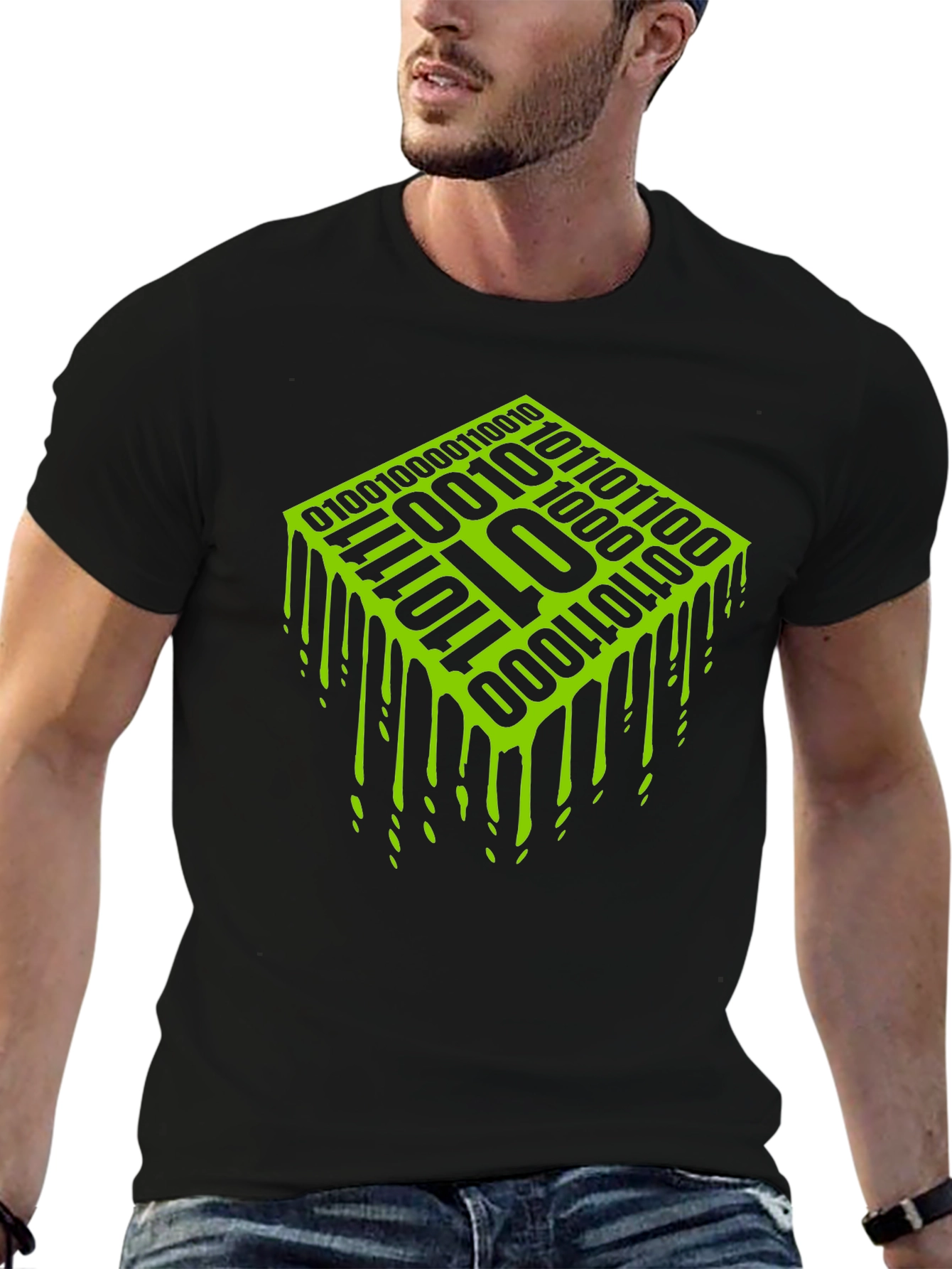 Binary Code Drip Graphic Tee - Black