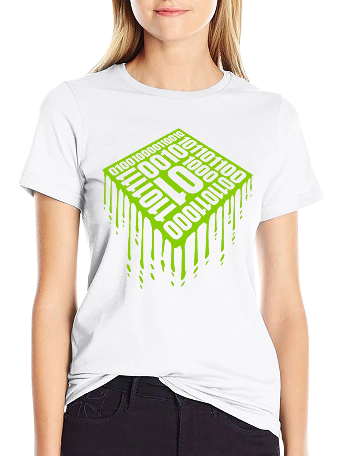 Binary Code Drip Graphic Tee - Black