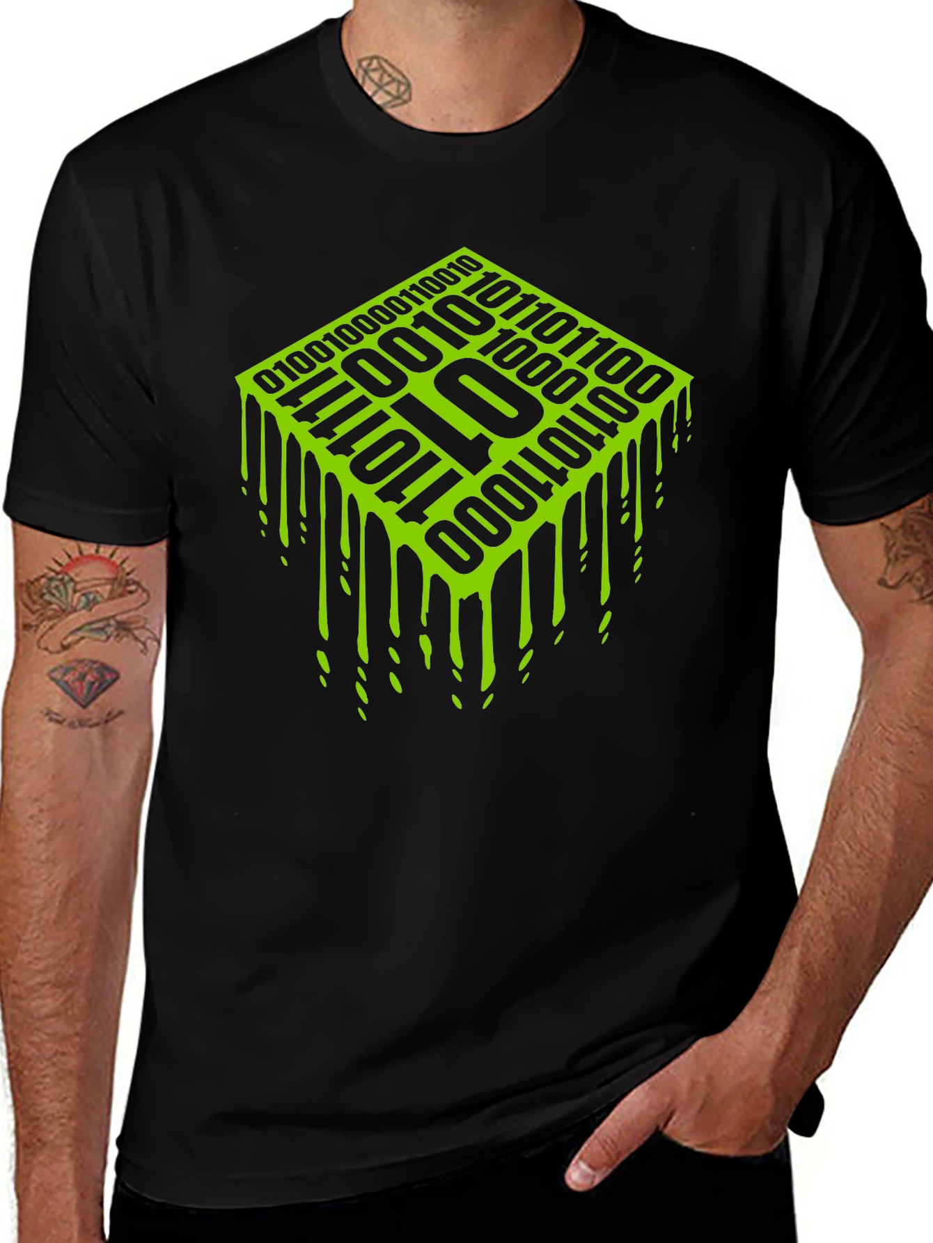 Binary Code Drip Graphic Tee - Black