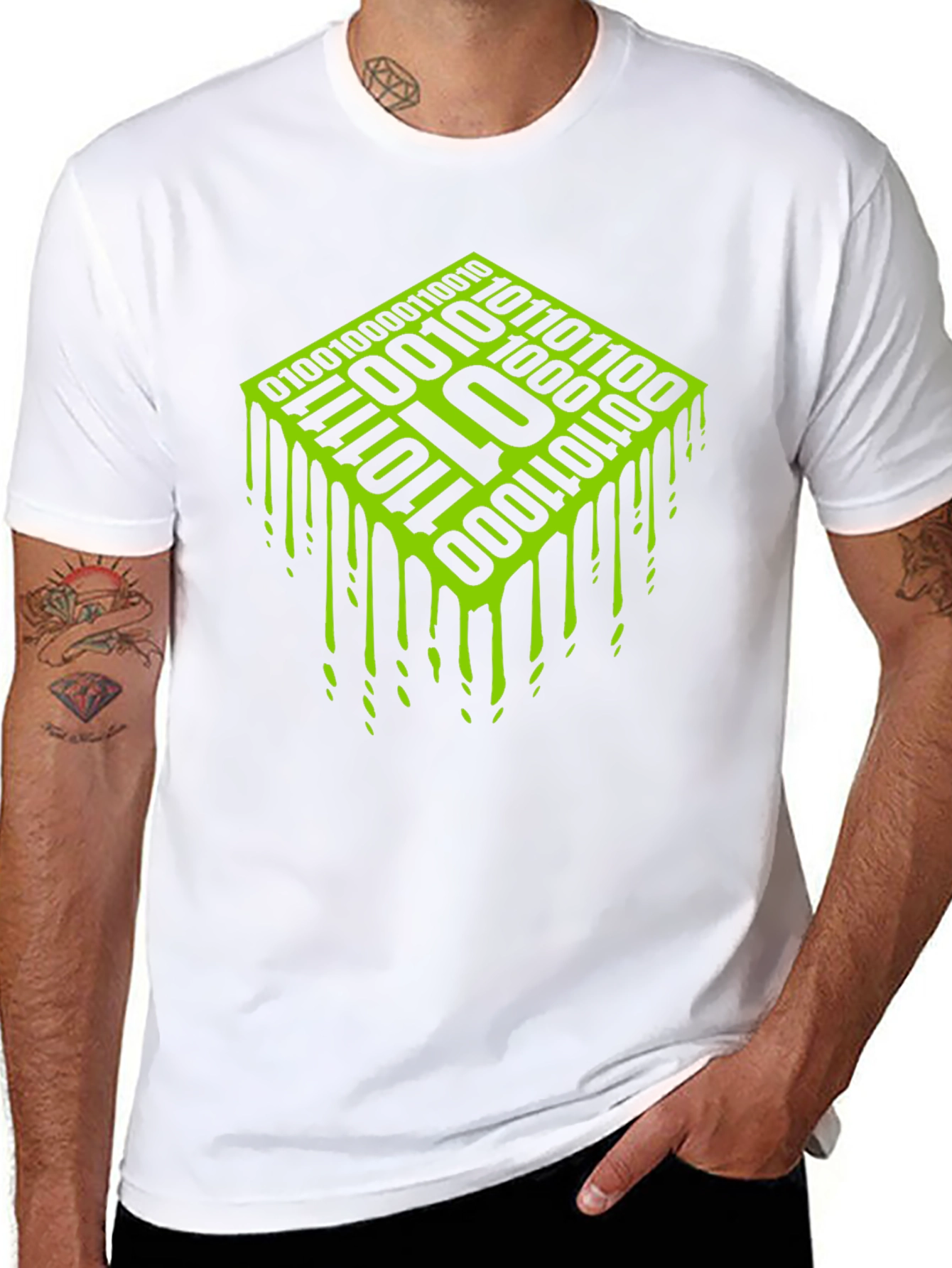 Binary Code Drip Graphic Tee - Black