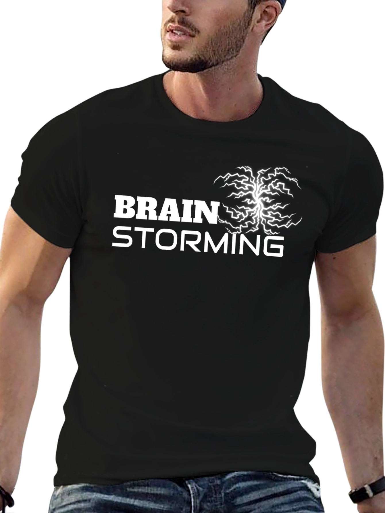 Brainstorming Graphic Tee - Black Cotton
