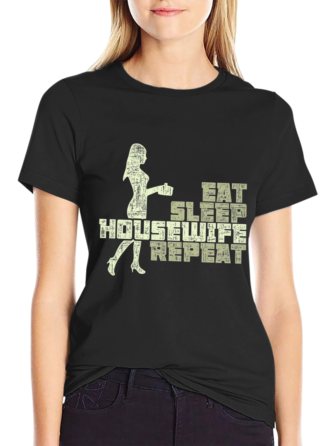 Eat Sleep Housewife Repeat Black Graphic Tee