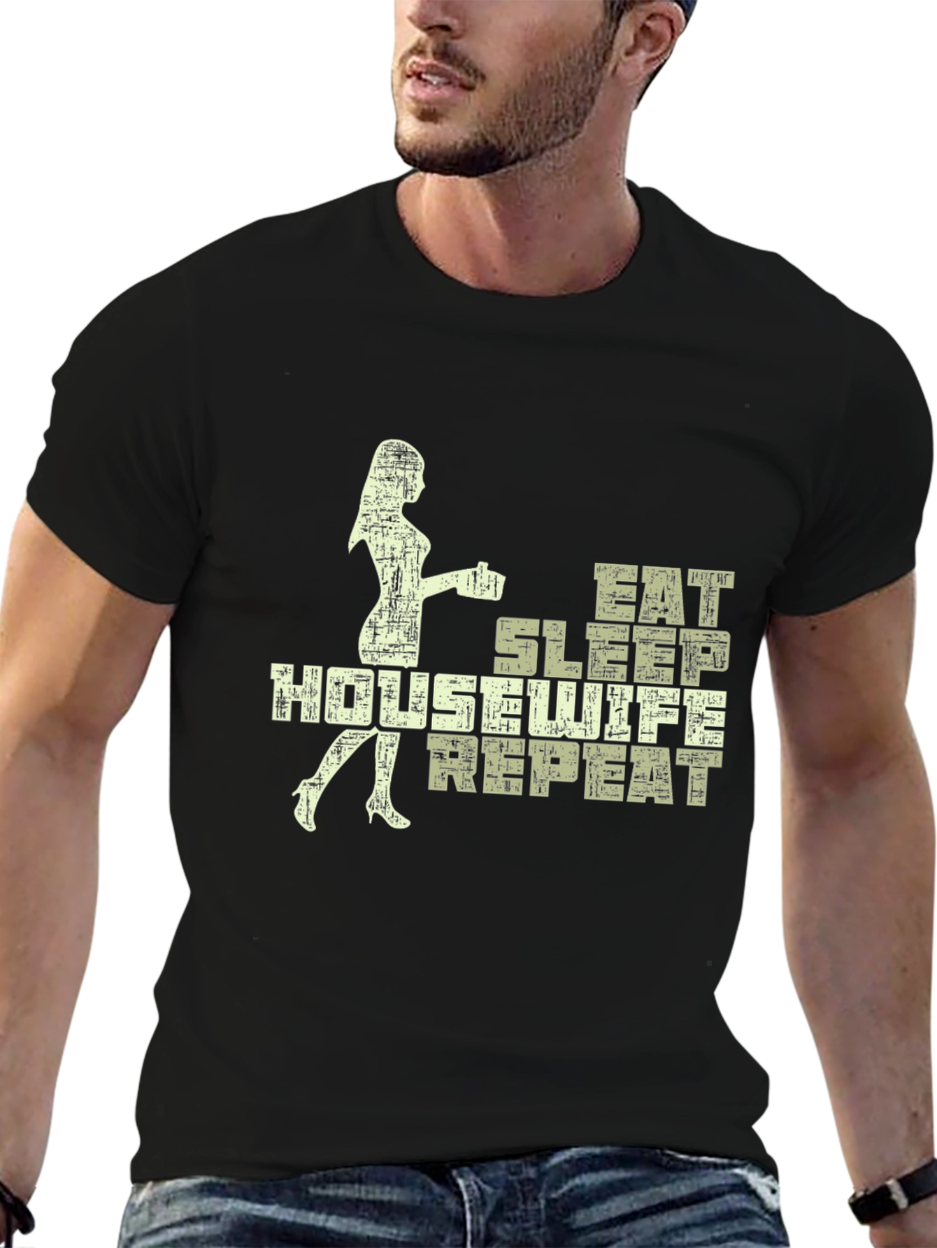 Eat Sleep Housewife Repeat Black Graphic Tee