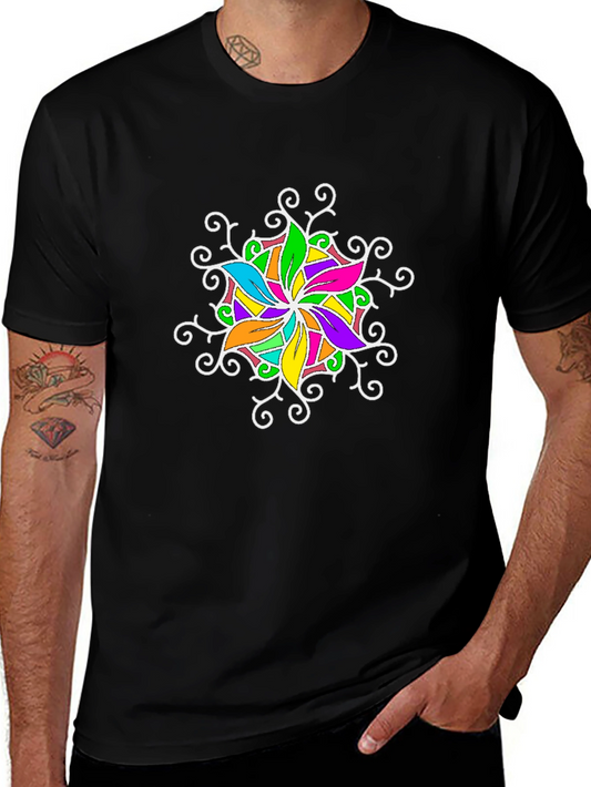 Colorful Mandala Design Black T-Shirt