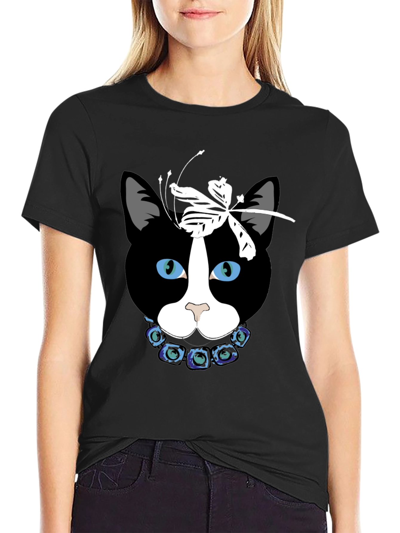 Cat with Flowers Graphic Tee