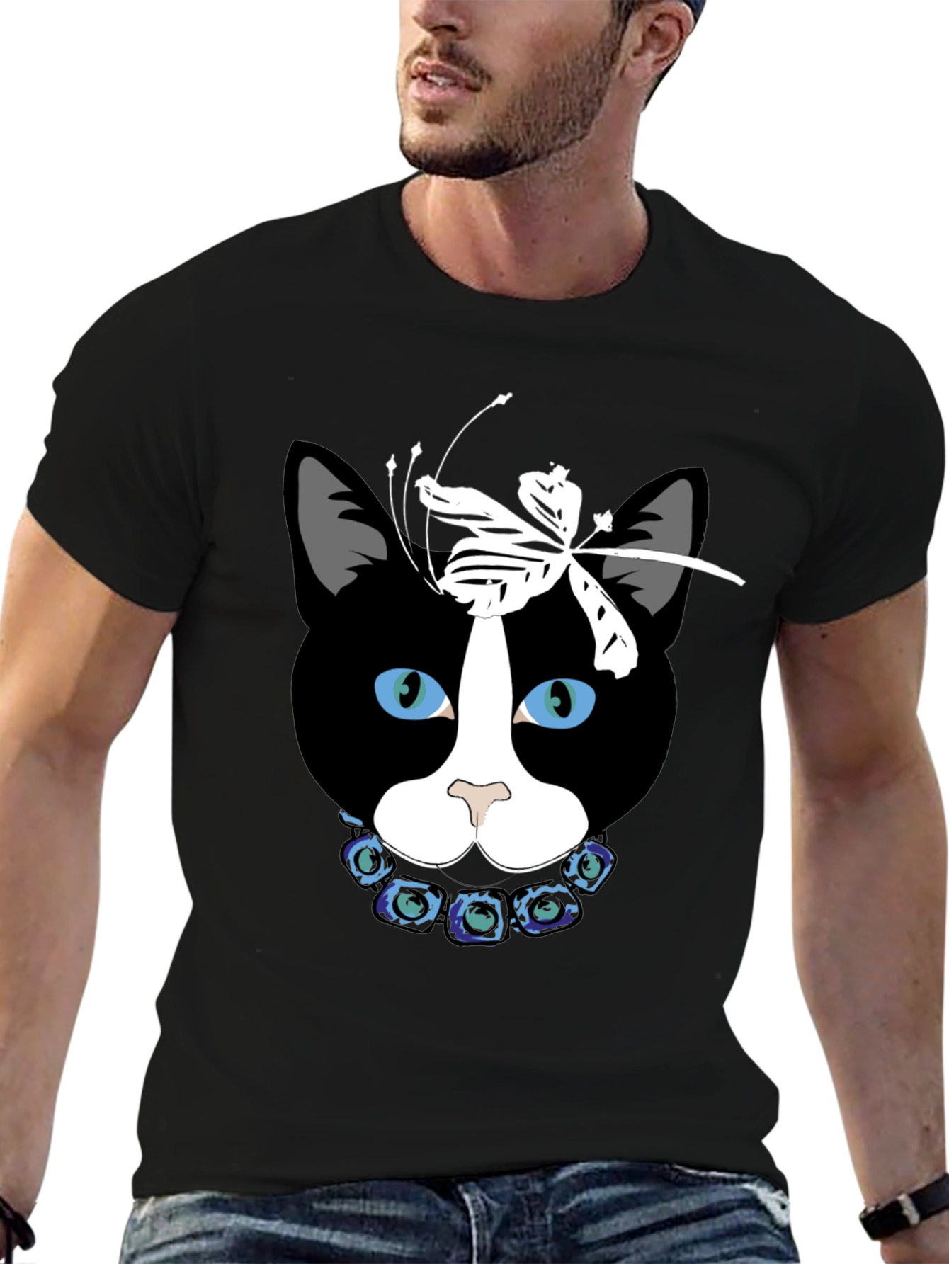 Cat with Flowers Graphic Tee