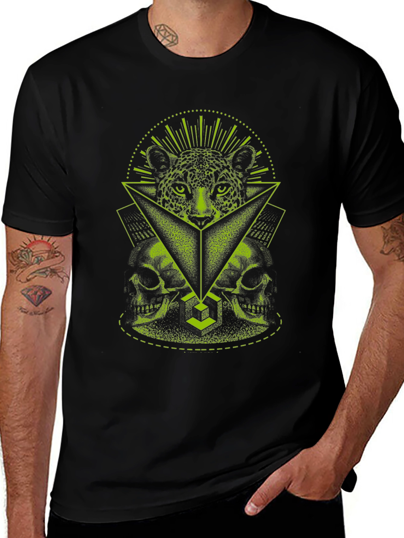 Geometric Leopard Skull Graphic T-Shirt