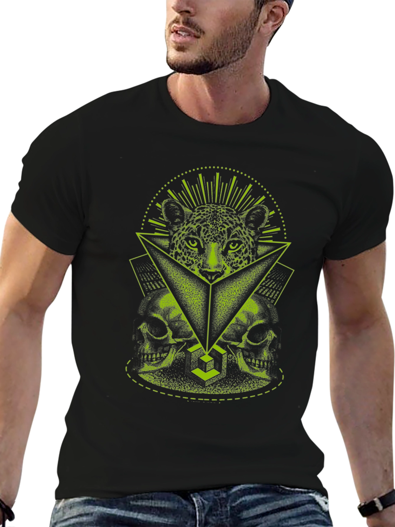 Geometric Leopard Skull Graphic T-Shirt