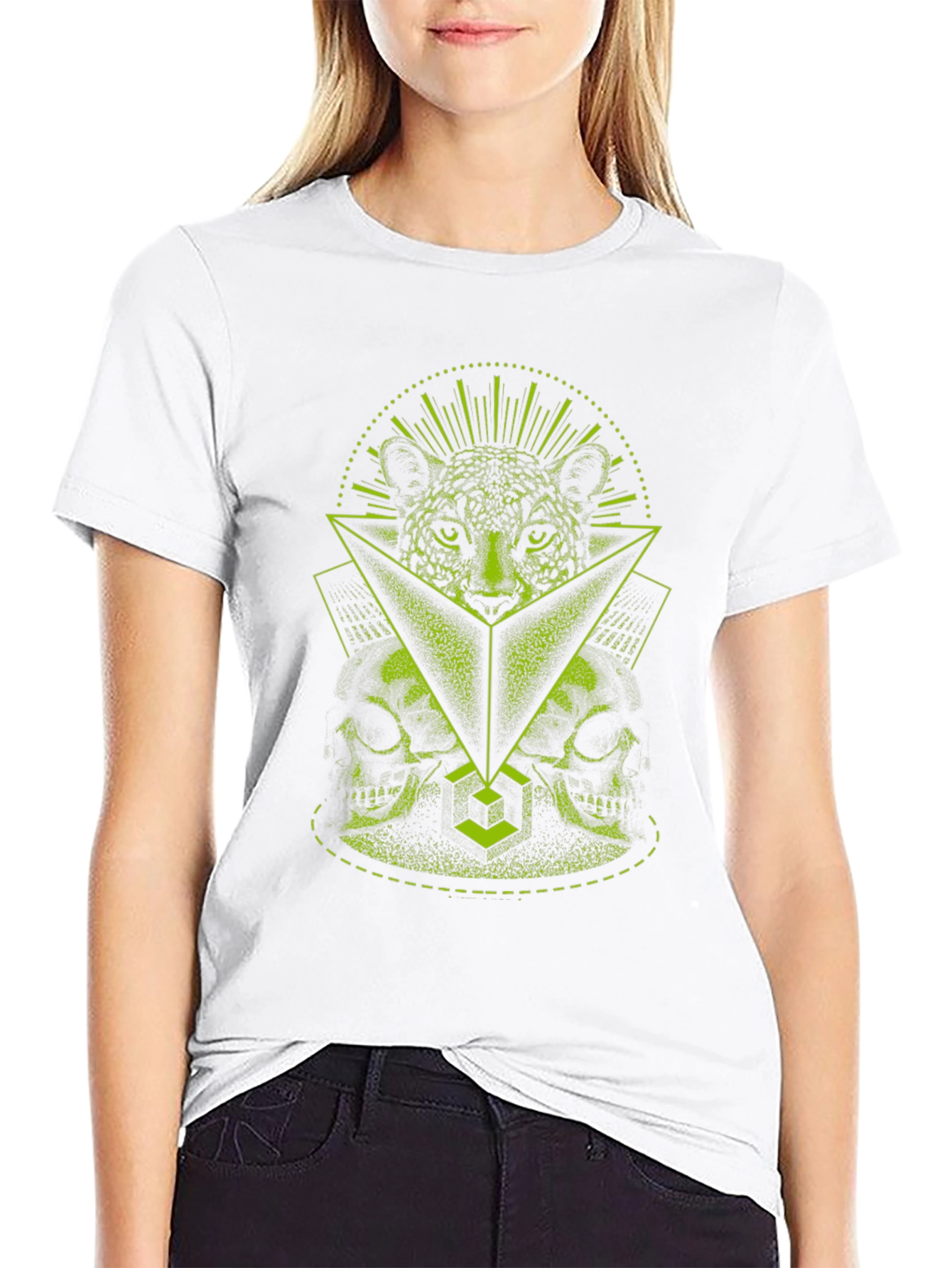 Geometric Leopard Skull Graphic T-Shirt