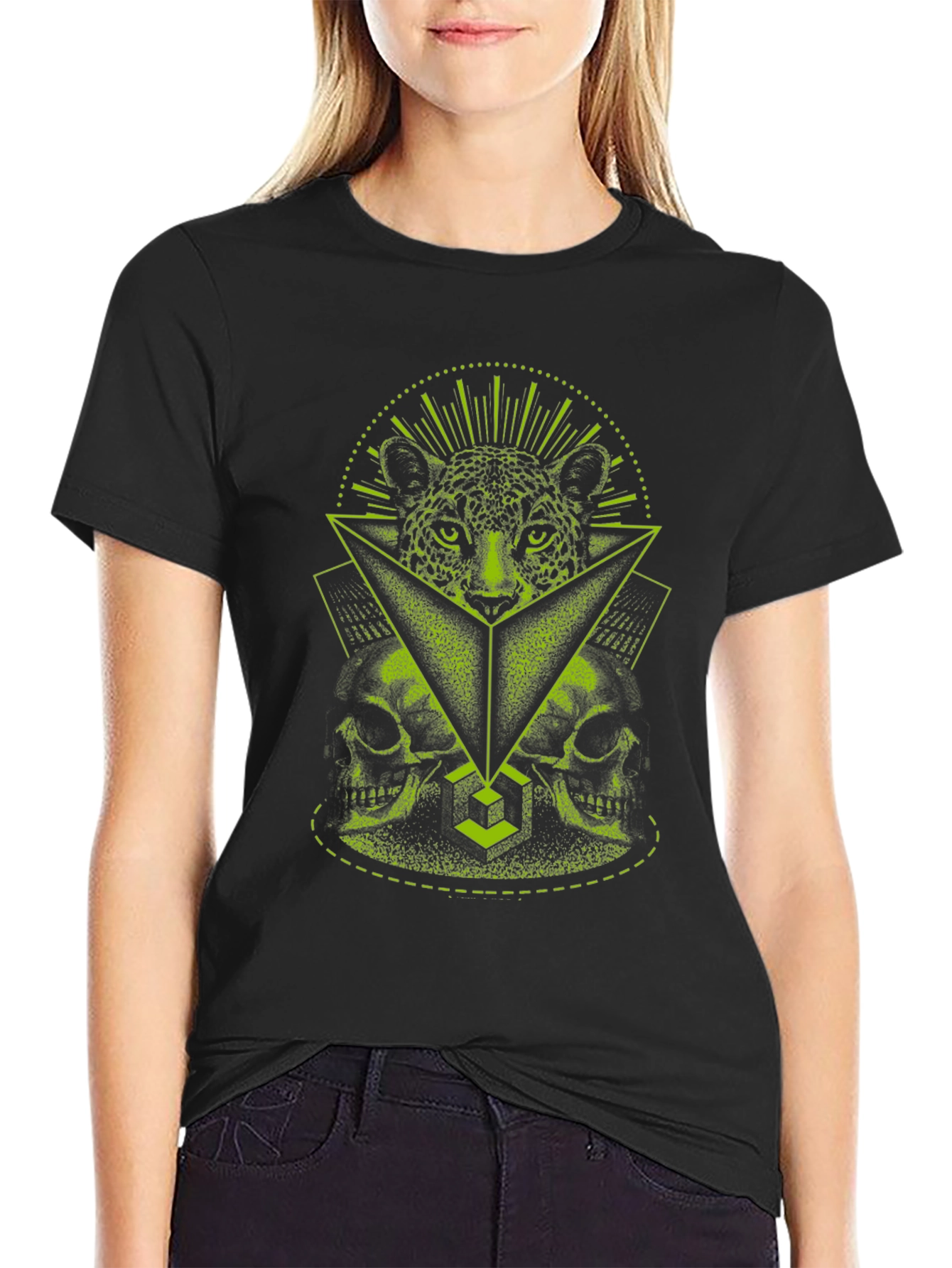 Geometric Leopard Skull Graphic T-Shirt