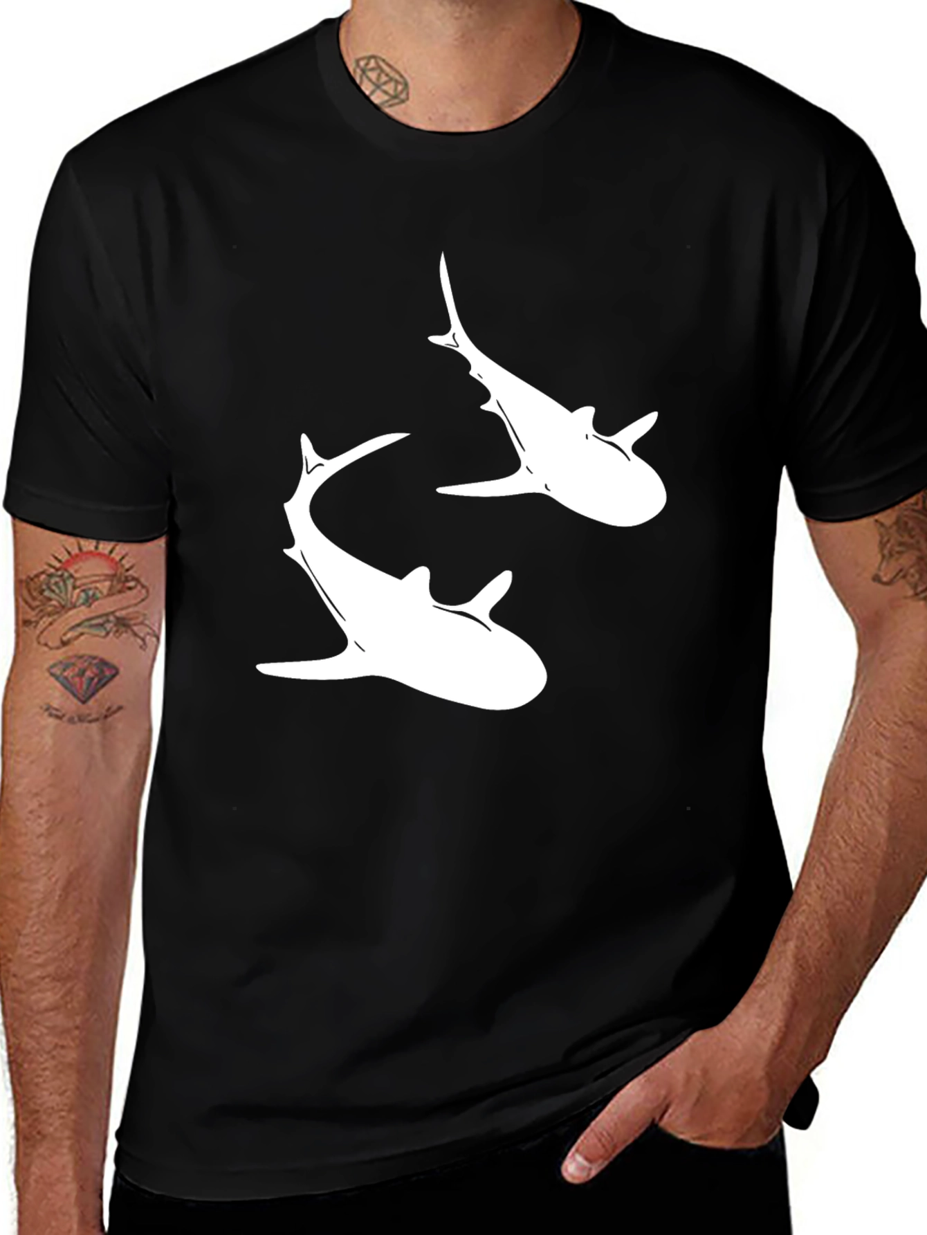 Shark Graphic Tee - Black Cotton Crew Neck T-Shirt