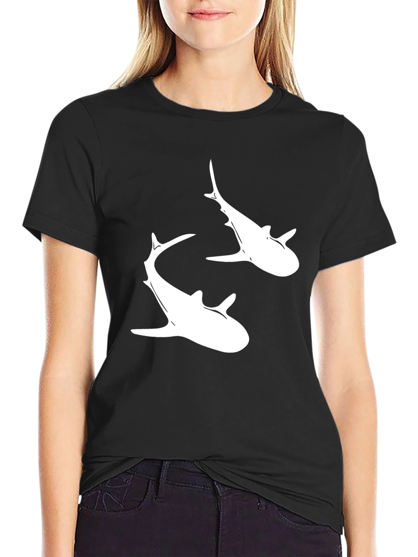 Shark Graphic Tee - Black Cotton Crew Neck T-Shirt