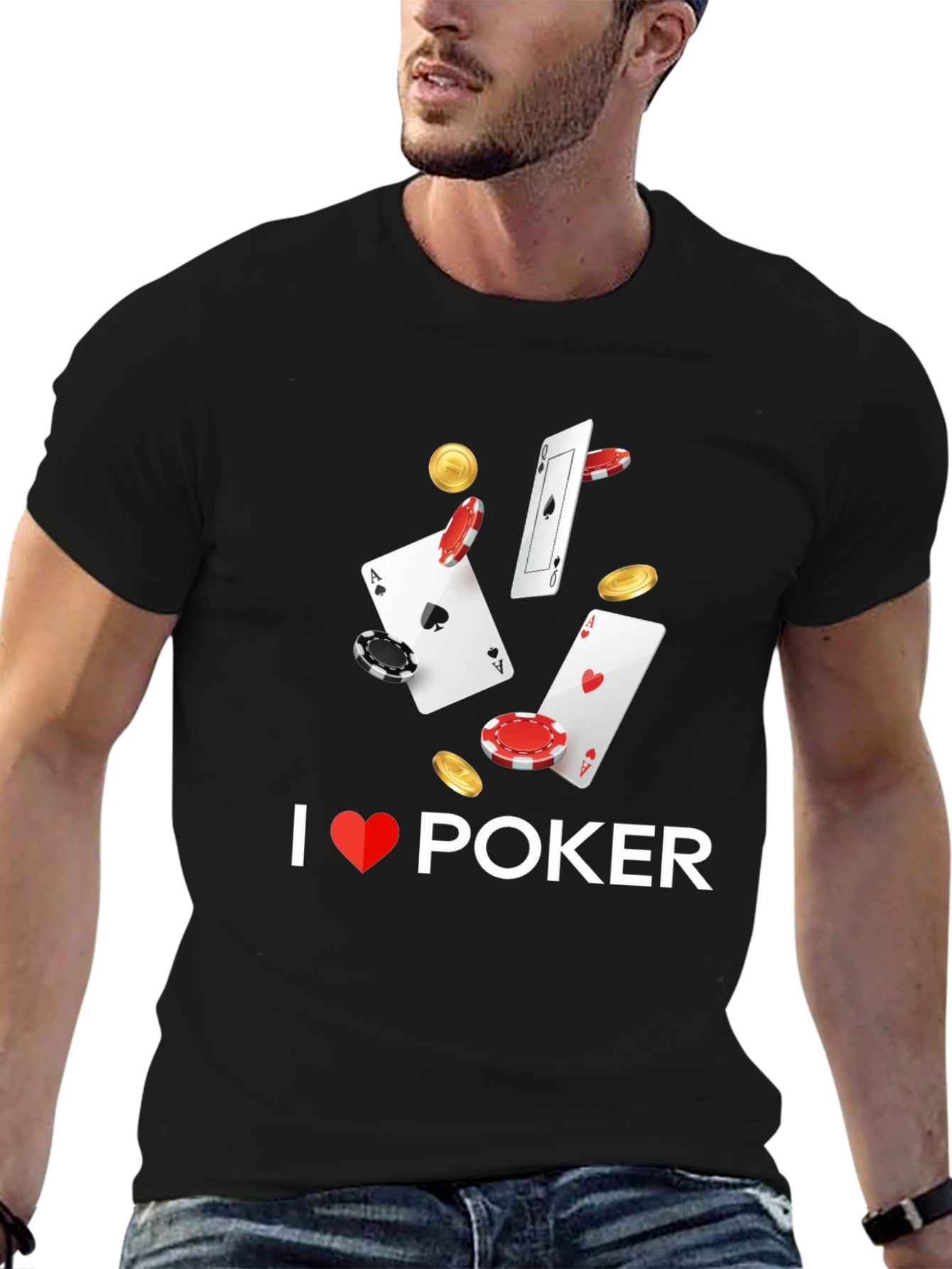 I Love Poker Graphic T-Shirt - Black Cotton Blend