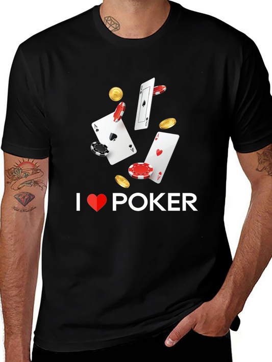 I Love Poker Graphic T-Shirt - Black Cotton Blend