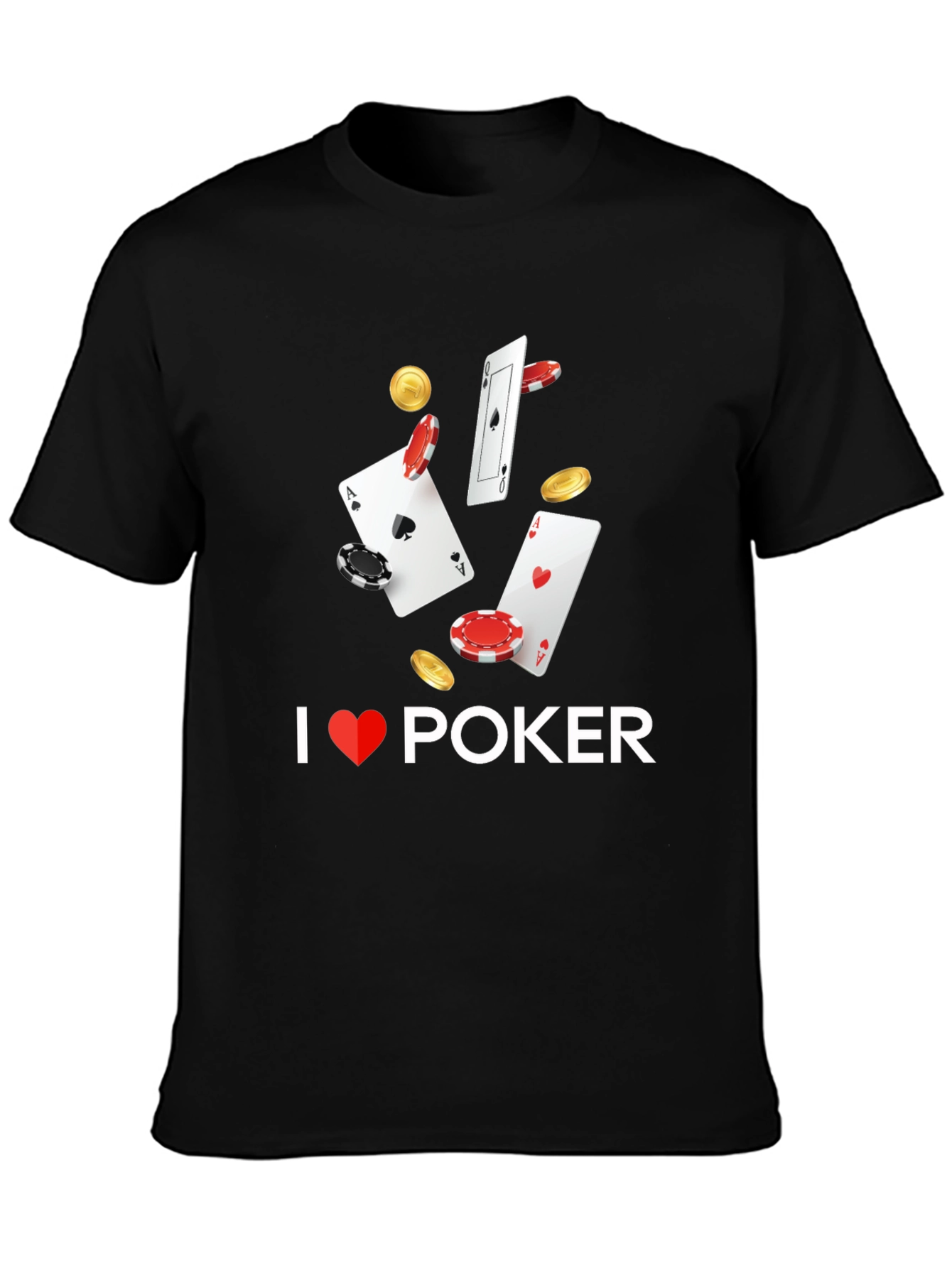 I Love Poker Graphic T-Shirt - Black Cotton Blend